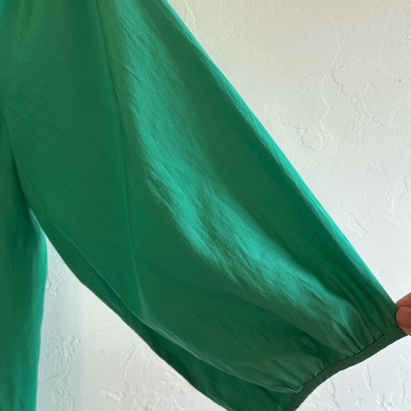Lane Bryant Kelly Green & White Embroidered Puff Sleeve Boho Blouse Sz 18/20 - Picture 3 of 11